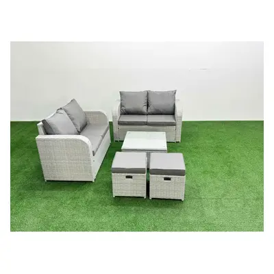 Fimous Seater Outdoor Love Sofa Set Rattan Garden Furniture Set with Square Coffee Table Small S