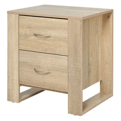 HOMCOM Drawer Boxy Bedside Table w/ Handles Elevated Base Oak Brown