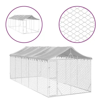 (3 x 7.5 x 2.5 m) vidaXL Outdoor Dog Kennel Dog House with Roof Dog Cage Silver Galvanised Steel