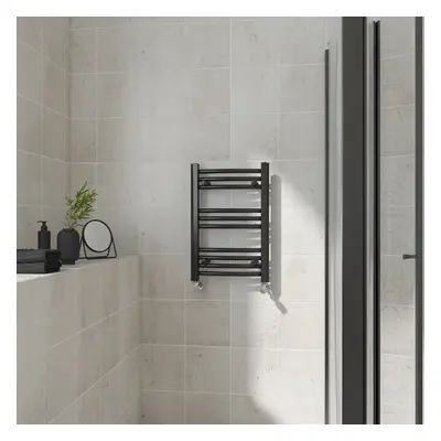 (Curved, 600x400mm) Warmehaus Heated Towel Rail Black Bathroom Ladder Style Radiator Central Hea