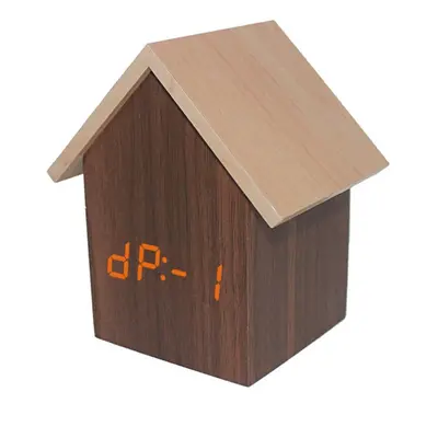 (Brown orange light) Log Cabin Clock Q Version of the House-shaped Electronic Clock