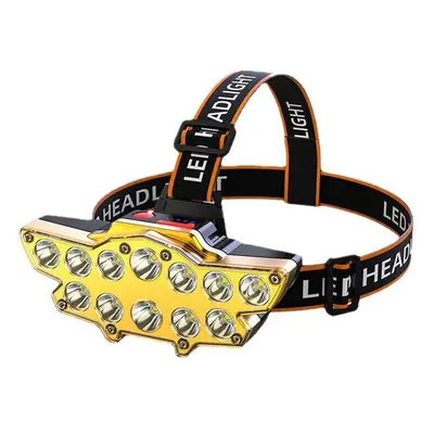 (Gold) 12*P90 LED Headlamp USB Rechargeable Long Shoot Modes Bike Head Torch Flashlight Waterpro