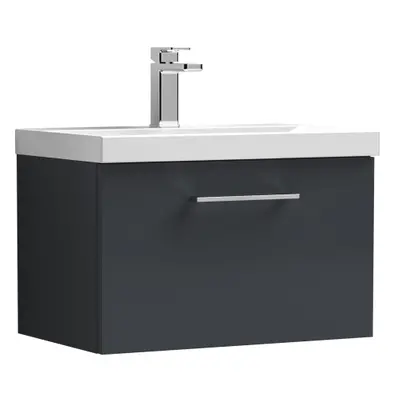 Wall Hung Drawer Vanity Unit & Mid-Edge Ceramic Basin, Soft Black, 600mm