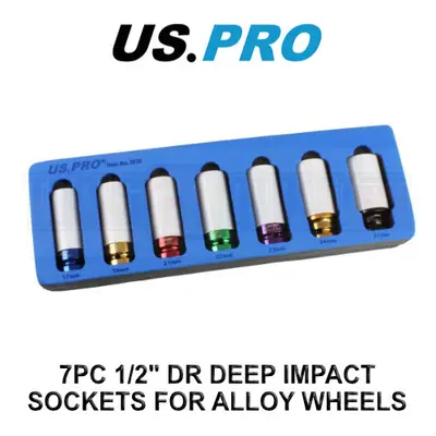 US PRO Tools 7PC 1/2" DR Deep Alloy Wheel Impact Sockets - 27mm