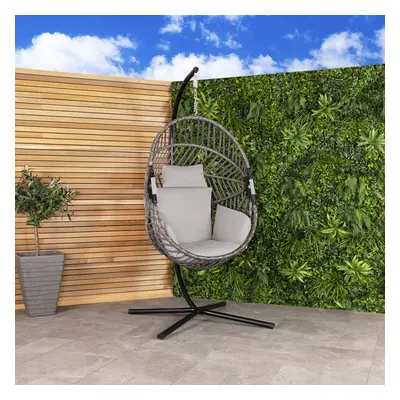 Charles Bentley Egg Shaped Garden Swing Chair Freestanding Hanging Egg Seat Cushions H203 x D126