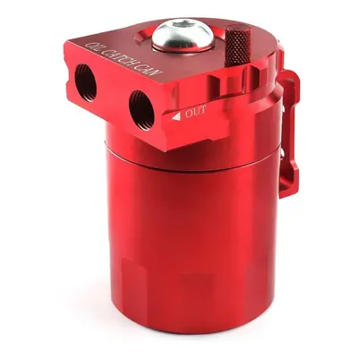 (Red) Aluminum Universal Oil Catch Can Tank with Breather Reservoir Filter Baffled