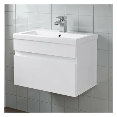 600mm Bathroom Vanity Unit Basin Storage Wall Hung Cabinet Furniture White Gloss