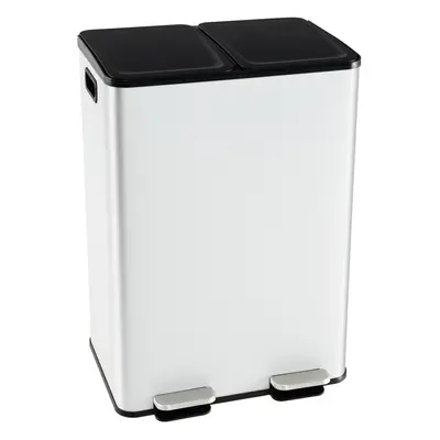 60L Metal Trash Bin x 30L Compartments W/ Lids & Inner Buckets White