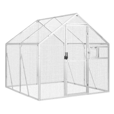 (silver, 1.79 x x 1.85 m) vidaXL Aviary Outdoor Bird Cage Walk In Chicken Run Coop Silver Alumin