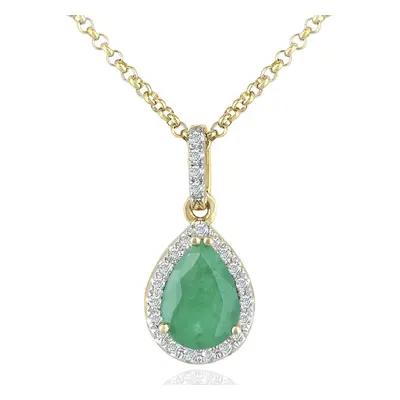 Jewelco London 18ct Yellow Gold Round 7pts Diamond Pear 0.6ct Emerald Cluster Pendant Necklace i