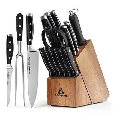 Knife Sets with Block, Kitchen Knife Set Pcs with Boning Knife and Carving Fork by ACOQOOS