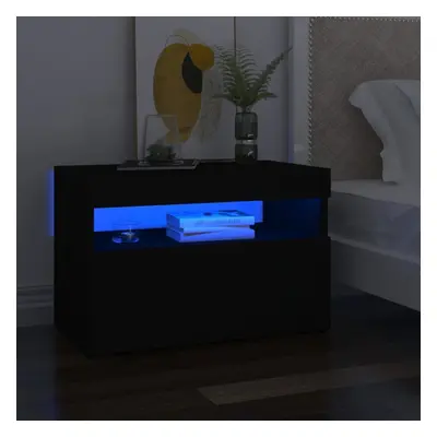 vidaXL Bedside Cabinet & LED Lights Black Chipboard Nightstand Table Bedroom