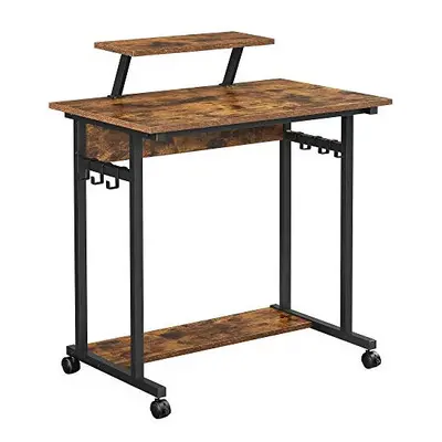 VASAGLE Mobile Computer Desk, Study Writing Table with Monitor Stand, Hooks, x x cm, Industrial 