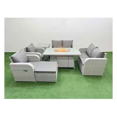 Fimous Seater Outdoor Reclining Chair Love Sofa Set Rattan Garden Furniture Set with Firepit Din