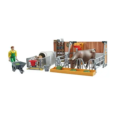 Tiere â Bworld Cow and Calf Hutch with Farmer & Accessories â 1:16 Agriculture Farm Stable B