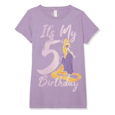 Disney Girl's Rapunzel 5TH Birthday T-Shirt Pur Berry X-Large