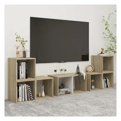 vidaXL TV Cabinet Set Piece White and Sonoma Oak Chipboard Stand Living Room