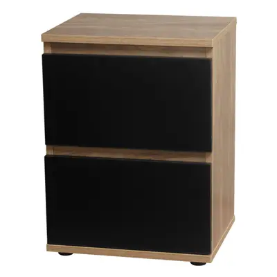 (Oak Carcass and Black Drawers) Drawer Wooden Bedside Cabinet Side Table