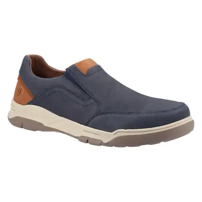 (Navy Tan, UK 10) Hush Puppies Fletcher Mens Blue Wide Fit Leather Slip On Shoes