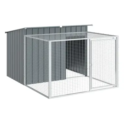 vidaXL Dog House with Run Dog Kennel Dog Crate Anthracite Galvanised Steel