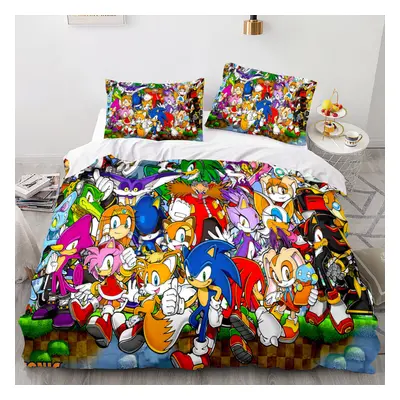 (Double-200x200cm, 11) Sonic Kids Single Double Bed Linen 3D Duvet Cover Set