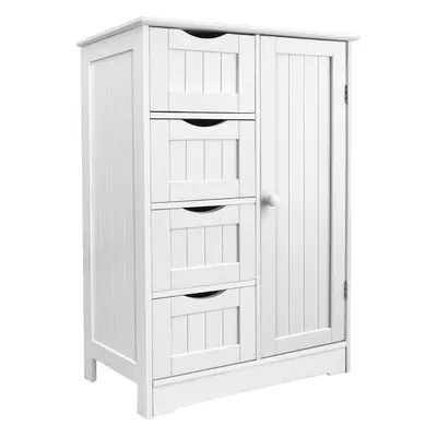 Wooden Storage Unit with Drawers, Single Door, Adjustable Shelf Bathroom Floor Storage Cabinet