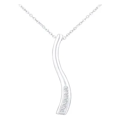 Jewelco London 9ct White Gold Round 5pts Diamond Stick Pendant Necklace inch 46cm - PP0AXL3611W