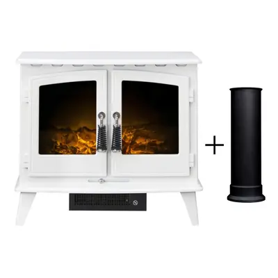 Adam Woodhouse Electric Stove in Pure White with Straight Stove Pipe in Black