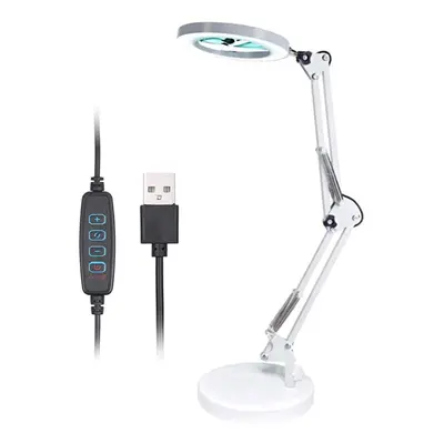 (white) Magnifying Glass Magnifier With Leds Desk Light Table Lamp 8x Magnification Levels Adjus