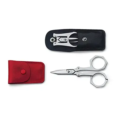 Foldable Pocket Scissors in Leather Pouch, Stainless Steel, Silver, x x cm