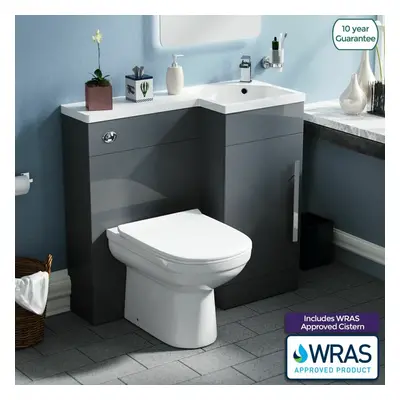 Nes Home Flat Packed Compact 900mm Grey L-Shape Right Hand Vanity Unit and Toilet Bathroom