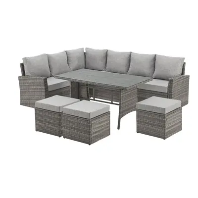 (9 Seat Grey) EVRE Marylin Rattan Furniture Dining & Sofa Set