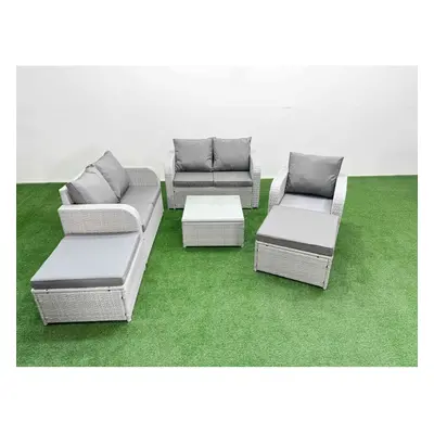 Fimous High Back Poly Rattan Garden Furniture Set with Reclining Chair Loveseat Sofa Indoor Outd