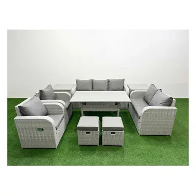 Fimous PE Rattan Garden Furniture Set Reclining Chair Sofa Double Love Seat Seater Sofa Lounge S