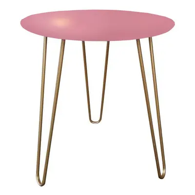 (Pink) AAMEN Round Side Table With Metal legs, Mini Coffee Table