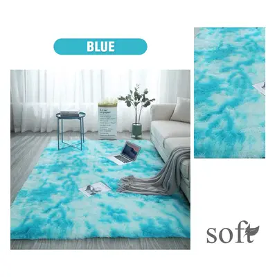 (Blue, X cm) Large Shaggy Fluffy Rugs Anti Slip Soft Carpet for Luxury Floor Area Bedroom Living