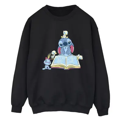 (M, Black) Disney Womens/Ladies Lilo & Stitch Reading A Book Sweatshirt