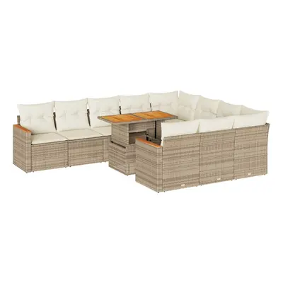 (beige and cream) vidaXL Garden Sofa Set Piece with Cushions Outdoor Sofa Poly Rattan Acacia