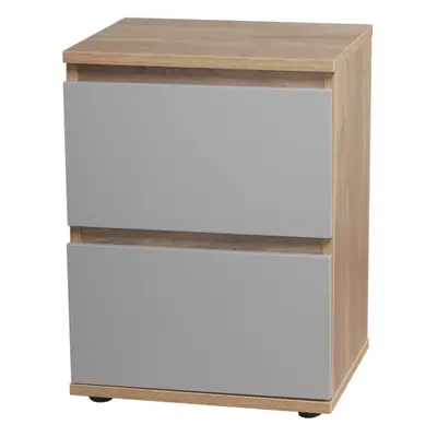 (Oak Carcass and Grey Drawers) Drawer Wooden Bedside Cabinet Side Table