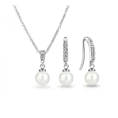 Silver Plated Pearl Drop Set Created with Swarovski Crystals