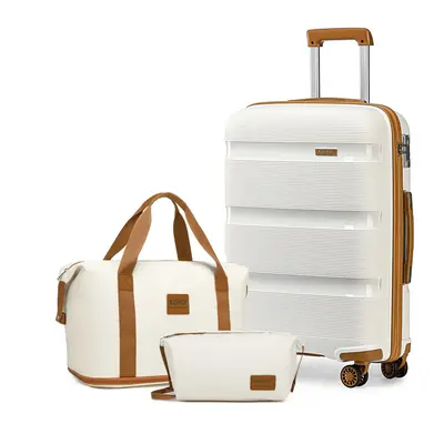 (28 inch + travel bag) Cream PP Hard Shell Suitcase and Travel Bag Set