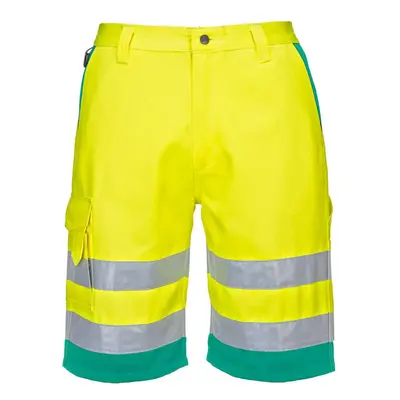 (M R, Yellow/Teal) Portwest Mens Polycotton Hi-Vis Lightweight Shorts