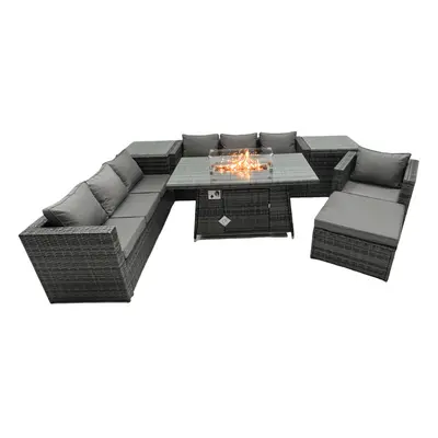 Fimous Rattan Garden Furniture Firepit Dining Set Seater Lounge Sofa Table Set with side table b