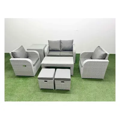 Fimous Light Grey PE Wicker Rattan Garden Furniture Set Sofa Set Reclining Adjustable Chair Seat