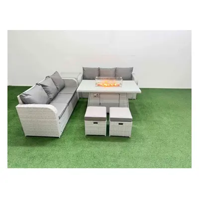 Fimous Outdoor Garden Furniture Sets Seater Wicker Rattan Furniture Sofa Sets with Firepit Dinin