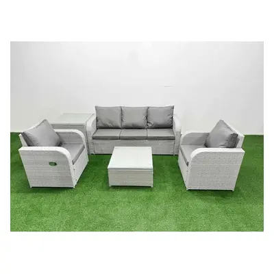 Fimous PE Rattan Garden Furniture Set Reclining Chair Sofa Lounge Sofa Set Square Coffee Table S