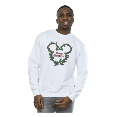 (XXL, White) Disney Mens Mickey Mouse Merry Christmas Holly Sweatshirt