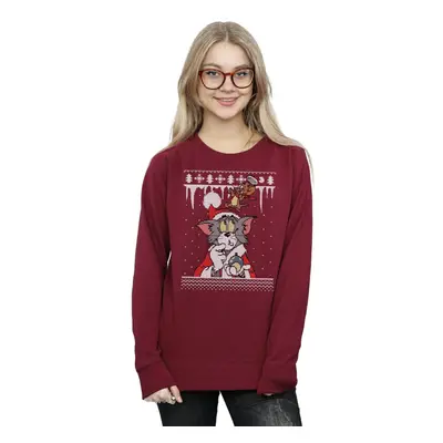 (XL, Burgundy) Tom And Jerry Womens/Ladies Christmas Fair Isle Sweatshirt