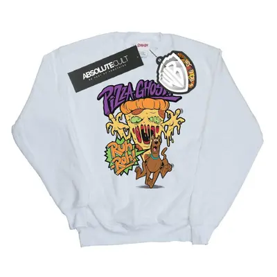 (L, White) Scooby Doo Womens/Ladies Pizza Ghost Sweatshirt