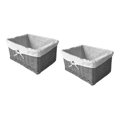 (Grey, Set of Large) Willow Wicker Wider Deep Nursery Storage Basket